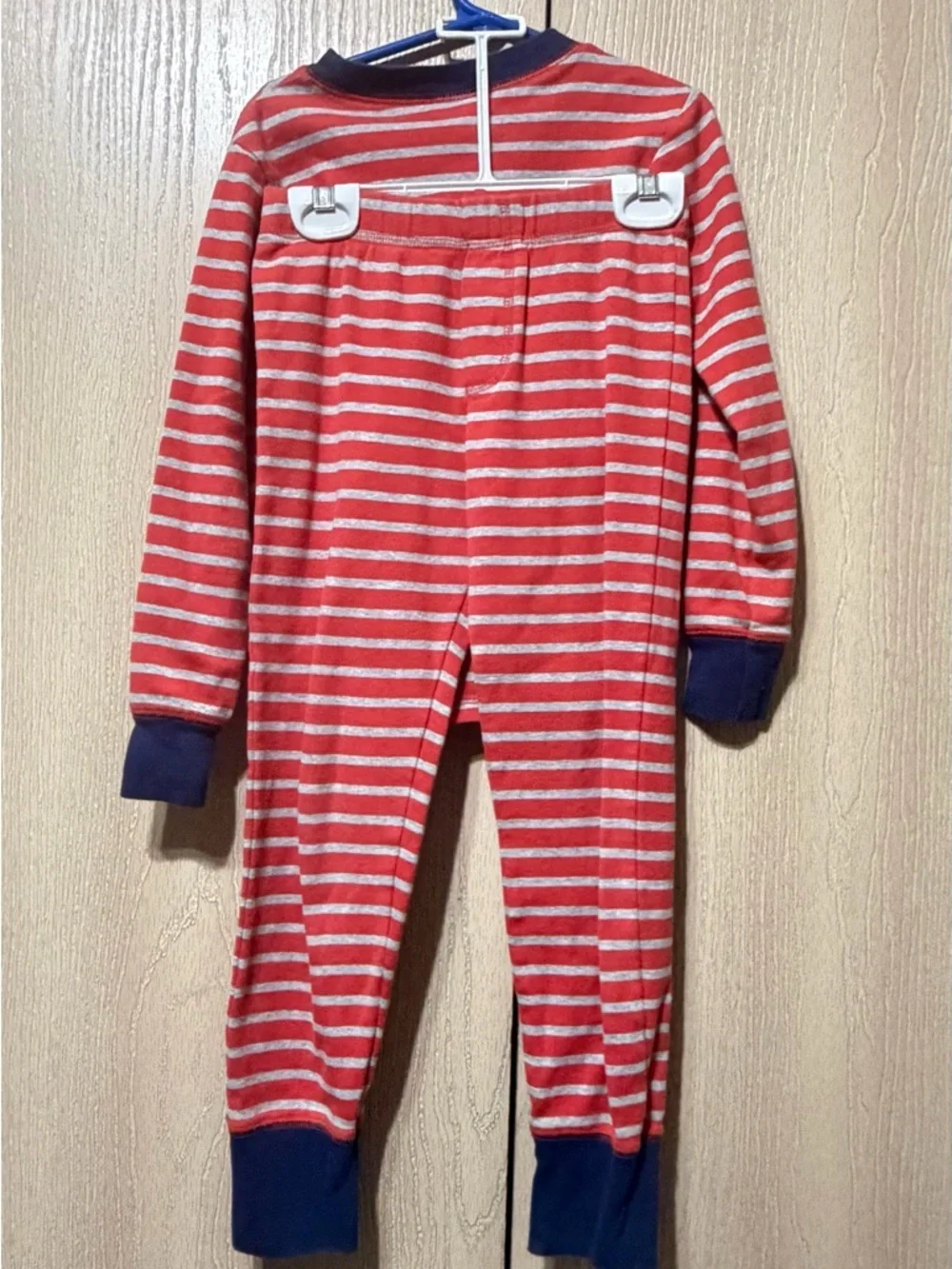 Mini Boden Red & Gray Striped Pajama Set with Navy Cuffs